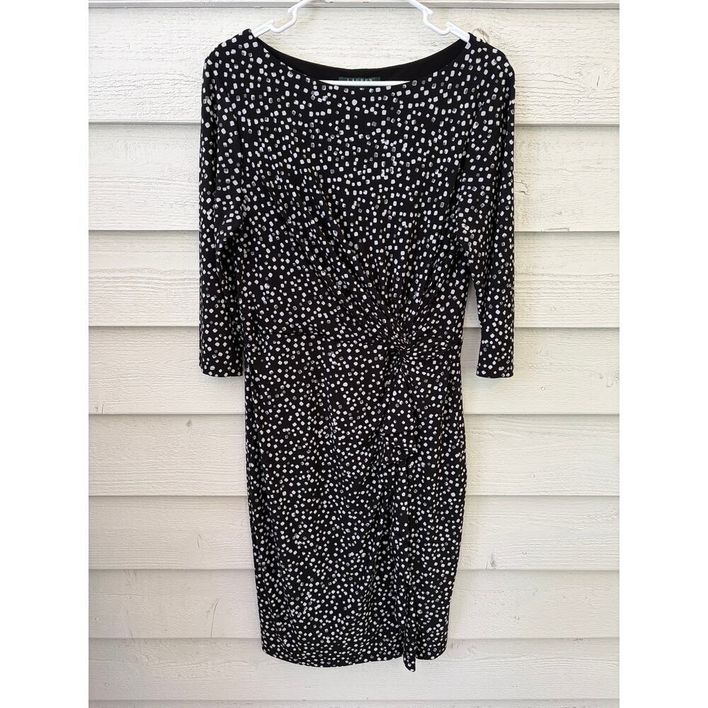 Lauren Ralph Lauren Black & White Polka Dot Ruched Dress – Size 12 - Picture 2 of 8